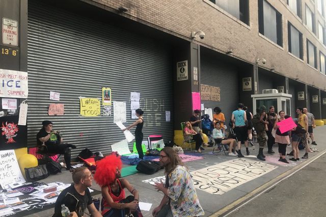 Protesters outside ICE's loading dock off Varick Street